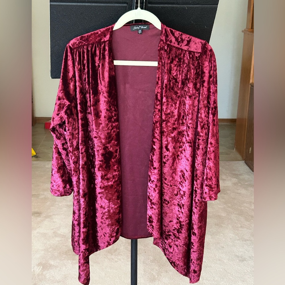 A Velvet Burgundy Open Front Cardigan